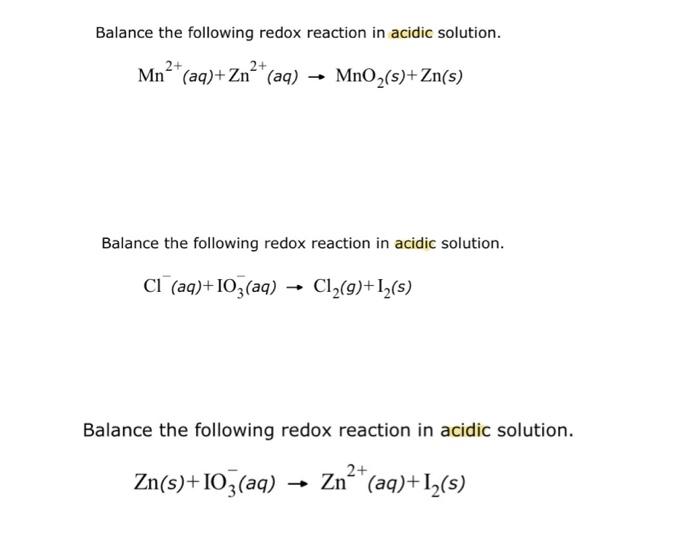 solved-balance-the-following-redox-reaction-in-acidic-chegg