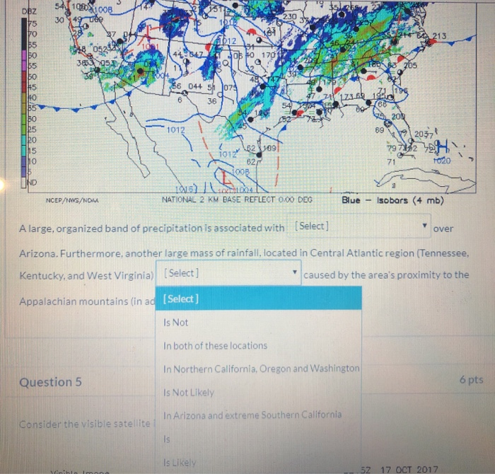 Solved Question 4 4 pts The weather map below shows the | Chegg.com