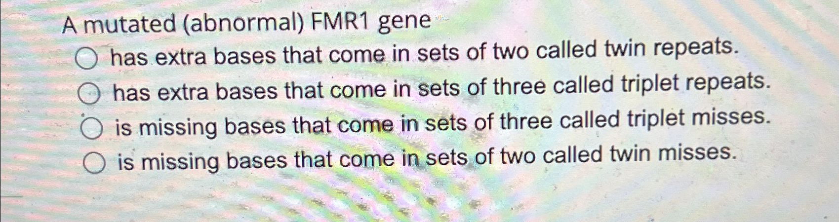 Solved A mutated (abnormal) ﻿FMR1 ﻿genehas extra bases that | Chegg.com