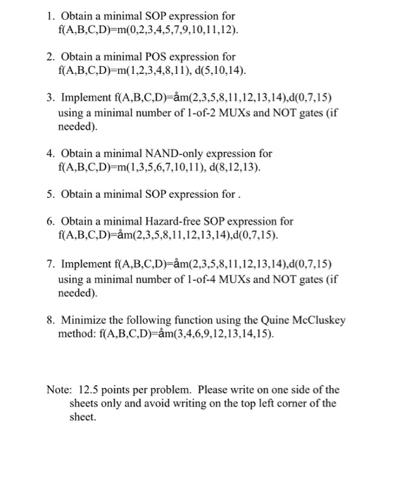 Solved 1. Obtain a minimal SOP expression for f(A,B,C,D) | Chegg.com