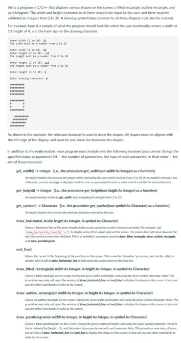 Solved Write a program in C/C++ that daplars various shapes | Chegg.com