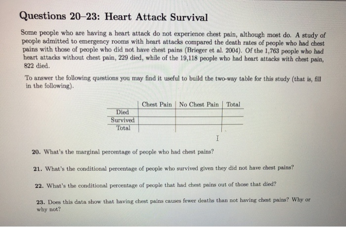 Solved Questions 20-23: Heart Attack Survival Some People | Chegg.com