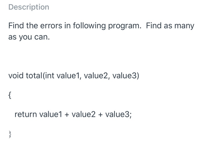 Solved Description Find The Errors In Following Program. | Chegg.com
