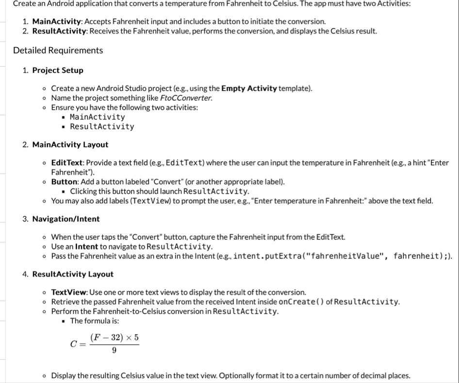 Solved Create an Android application that converts a | Chegg.com