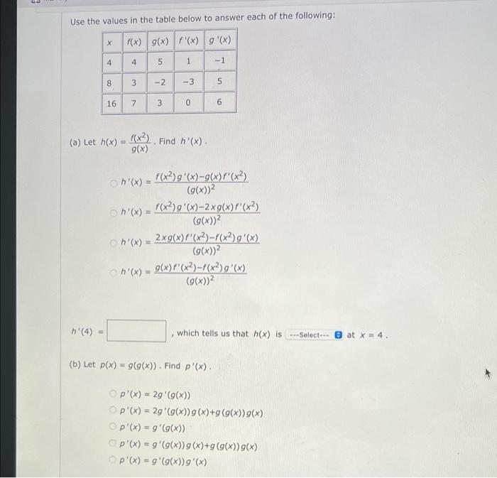 Solved 3 Use the values in the table below to answer each of | Chegg.com