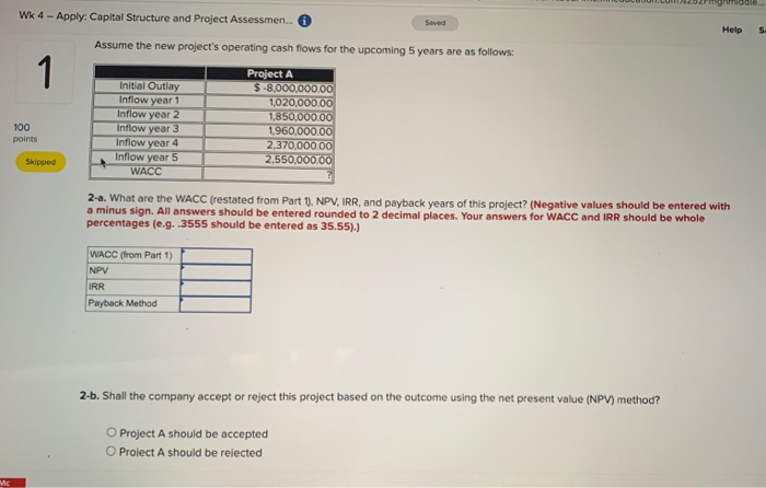 Solved Wk 4 - Apply: Capital Structure and Project | Chegg.com