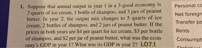 Solved 1. Suppose that annual output in year 1 in a 3-good | Chegg.com