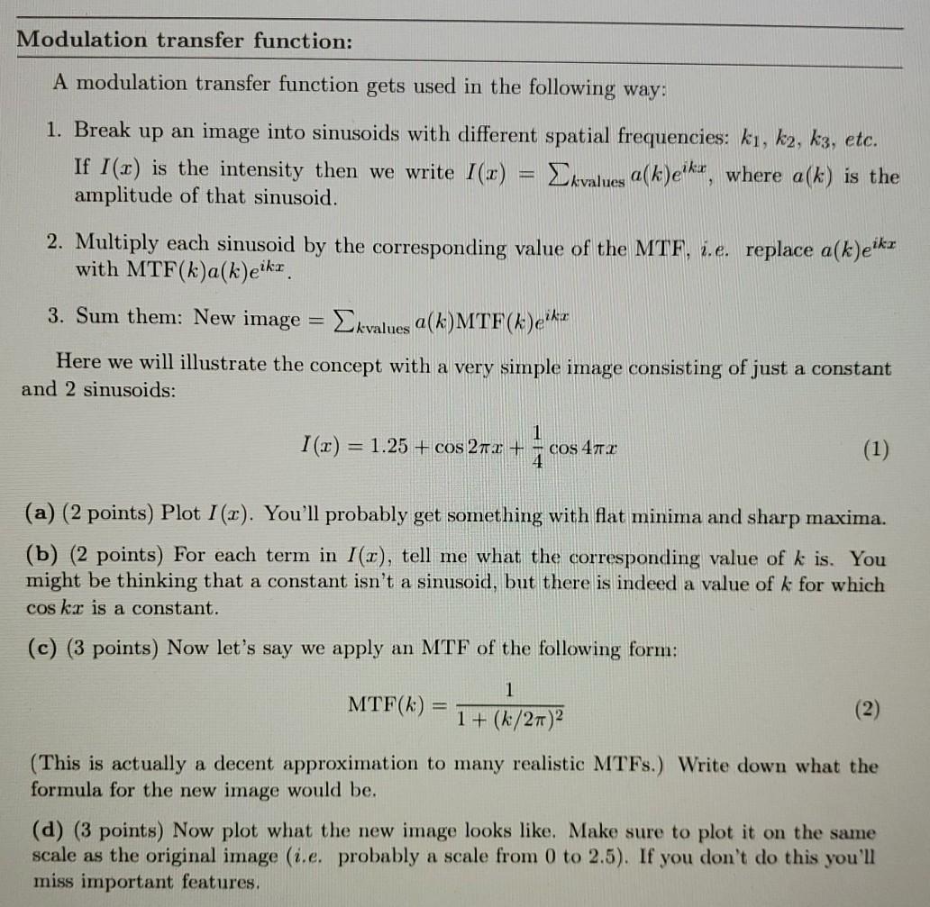 Solved Modulation transfer function: A modulation transfer | Chegg.com