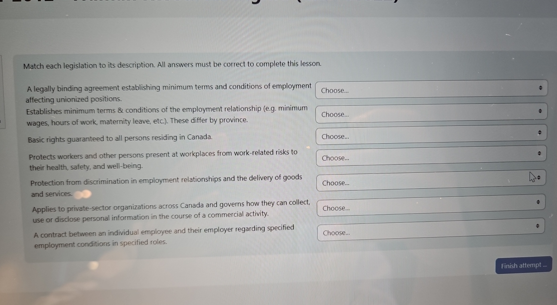 Solved Match each legislation to its description. All | Chegg.com