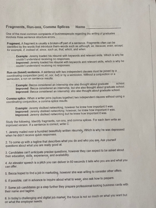 Dangling modifiers worksheet and answers picture