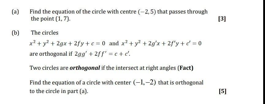 A Find The Equation Of The Circle With Centre Chegg Com
