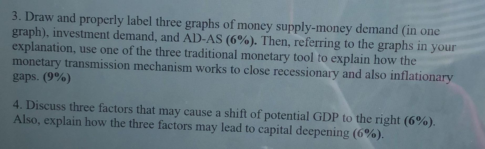 Solved 3. Draw and properly label three graphs of money | Chegg.com