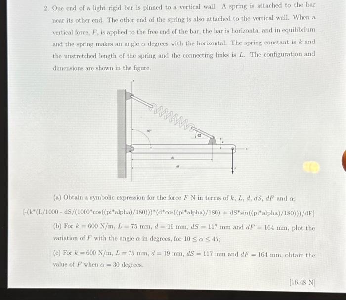 Solved 2. One end of a light rigid bar is pinned to a