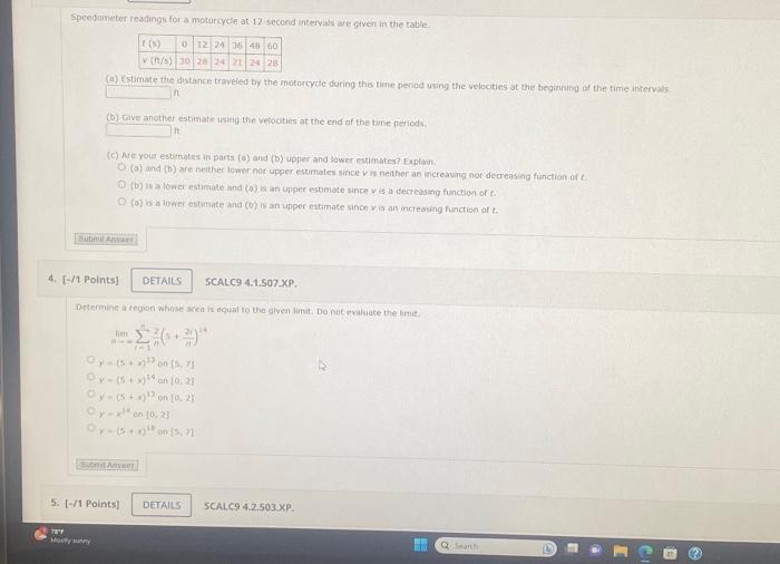 Solved Speedometer readings for a motorcycle at 12second
