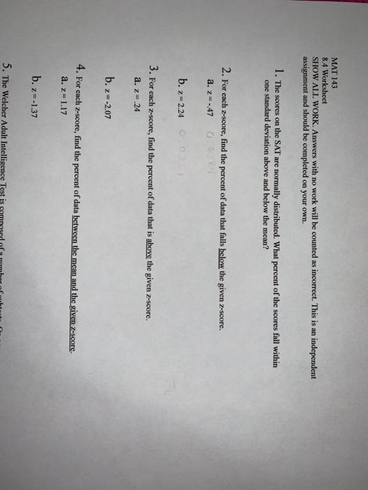 Solved MAT 143 8.4 Worksheet SHOW ALL WORK. Answers with no | Chegg.com