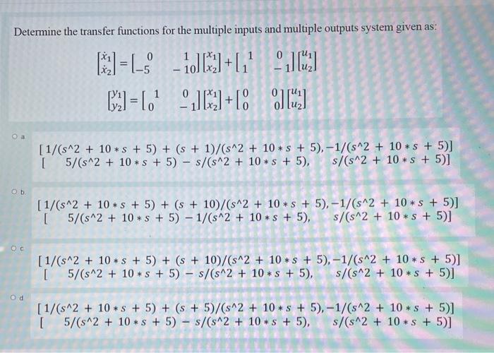 Solved Determine the transfer functions for the multiple | Chegg.com