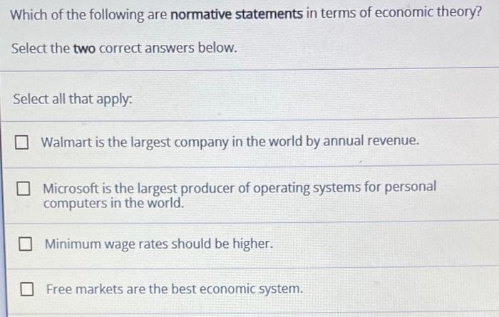 Solved Which Of The Following Are Normative Statements In Chegg