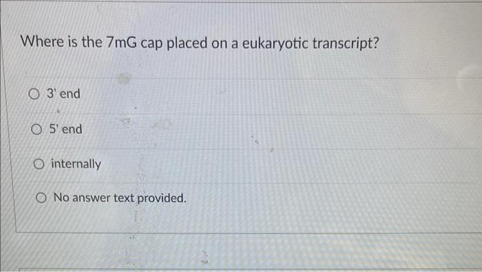 Solved Where is the 7mG cap placed on a eukaryotic | Chegg.com
