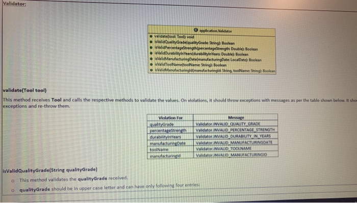 Validator: application Validator • validatetool Toolt void • Valid Quality Grade quality Grade String Boolean • ValidPercenta