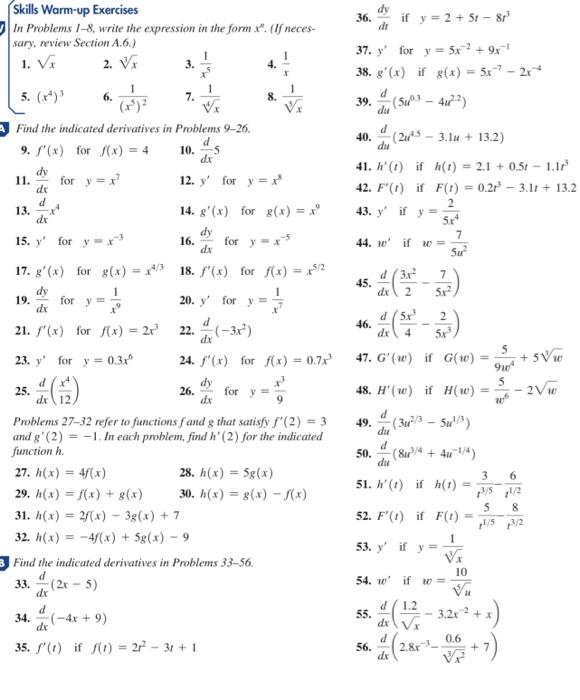 Solved Skills Warm-up Exercises In Problems I-8, write the | Chegg.com