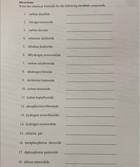 Solved Write the chemical formulas for the following | Chegg.com