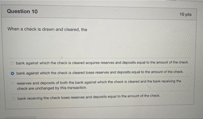 Solved When a check is drawn and cleared, the bank against | Chegg.com