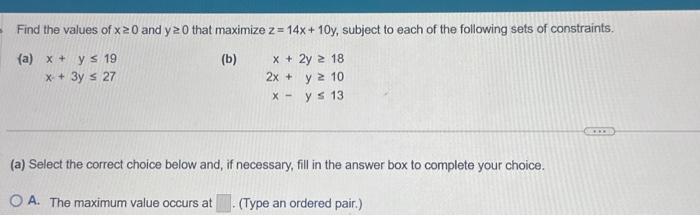 Solved Find the values of x≥0 and y≥0 that maximize | Chegg.com