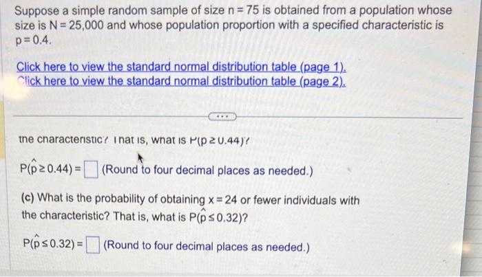 Solved pose a simple random sample of size n=75 is obtained | Chegg.com
