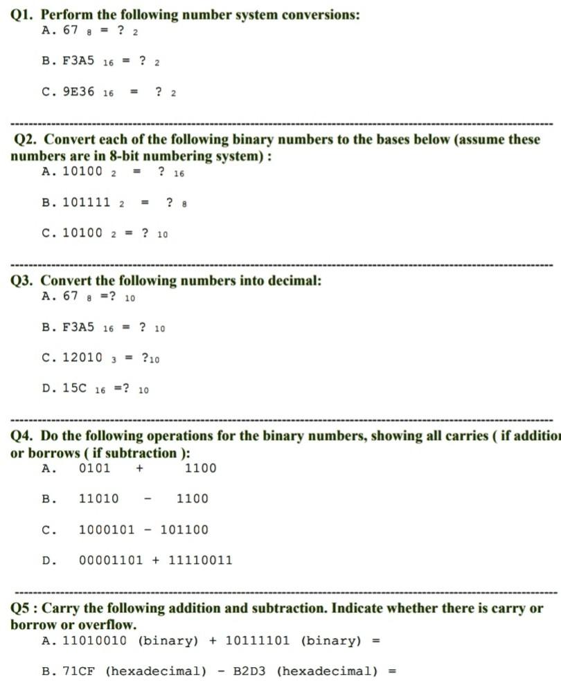 Solved Q1. Perform the following number system conversions: | Chegg.com