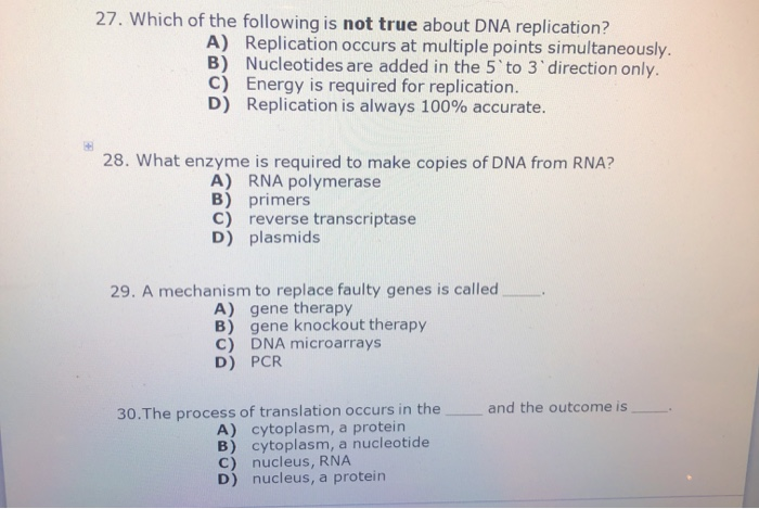 Solved 27. Which of the following is not true about DNA | Chegg.com