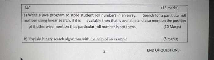 Solved Q7 (15 marks) a) Write a java program to store | Chegg.com