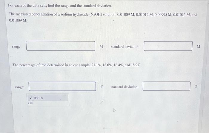 Solved For each of the data sets, find the range and the | Chegg.com
