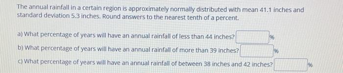 Solved The annual rainfall in a certain region is | Chegg.com