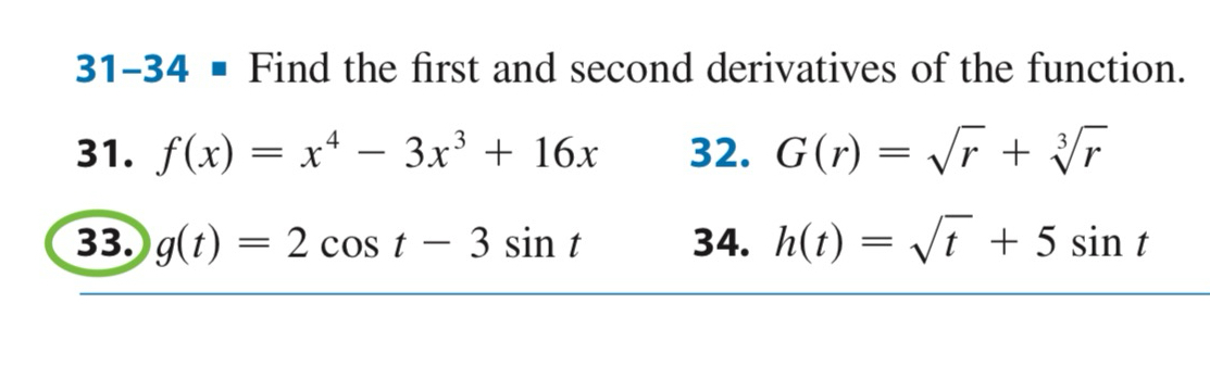 Solved 31-34 - ﻿Find the first and second derivatives of the | Chegg.com