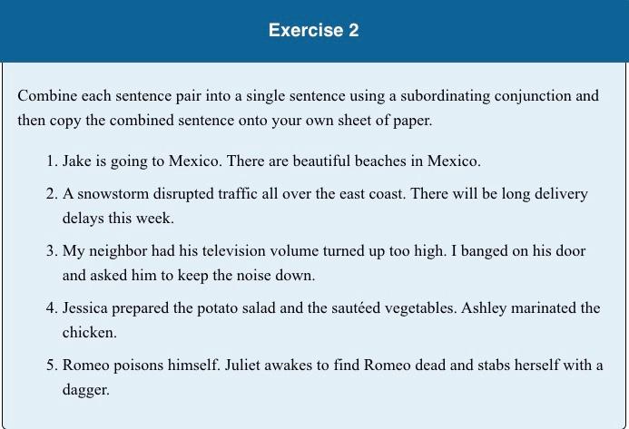 Solved Exercise 2 Combine Each Sentence Pair Into A Single Chegg