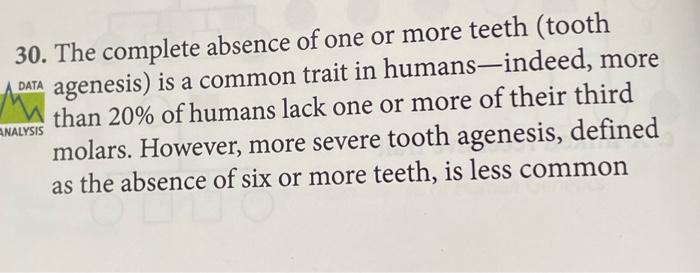 Solved 30. The complete absence of one or more teeth (tooth | Chegg.com