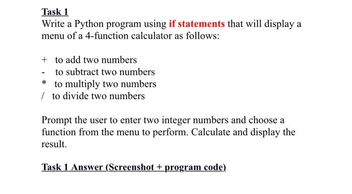 Solved Task 1 Write a Python program using if statements | Chegg.com