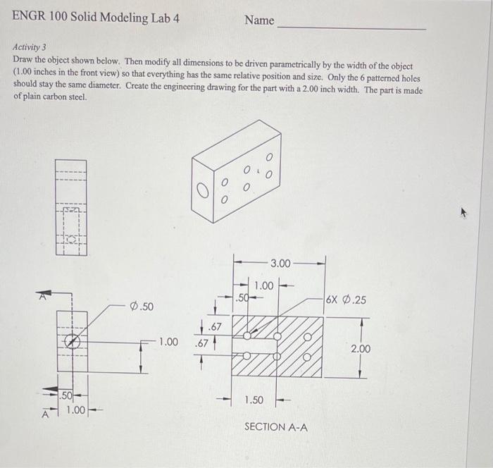 Solved ENGR 100 Solid Modeling Lab 4 Name Activity 3 Draw | Chegg.com