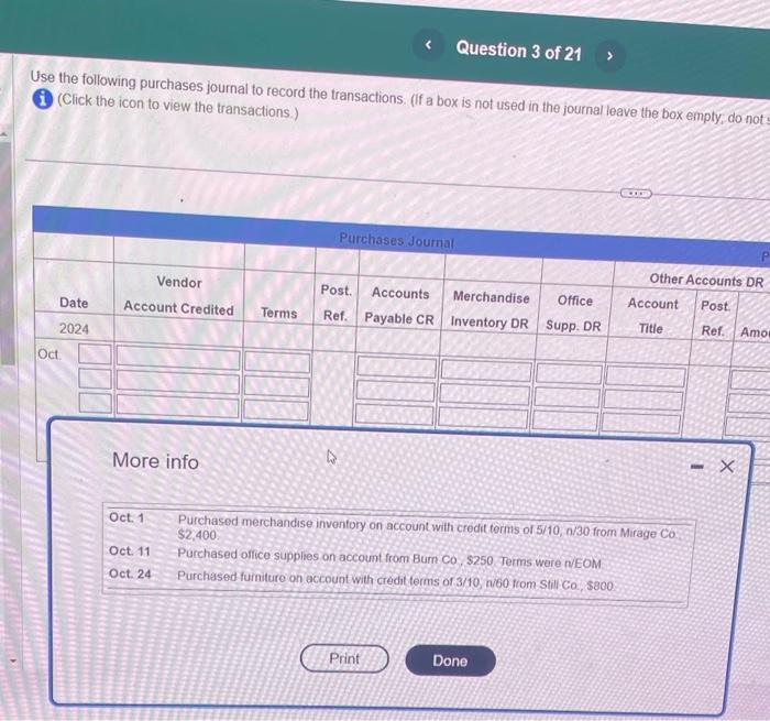 Solved Use the following purchases journal to record the Chegg com