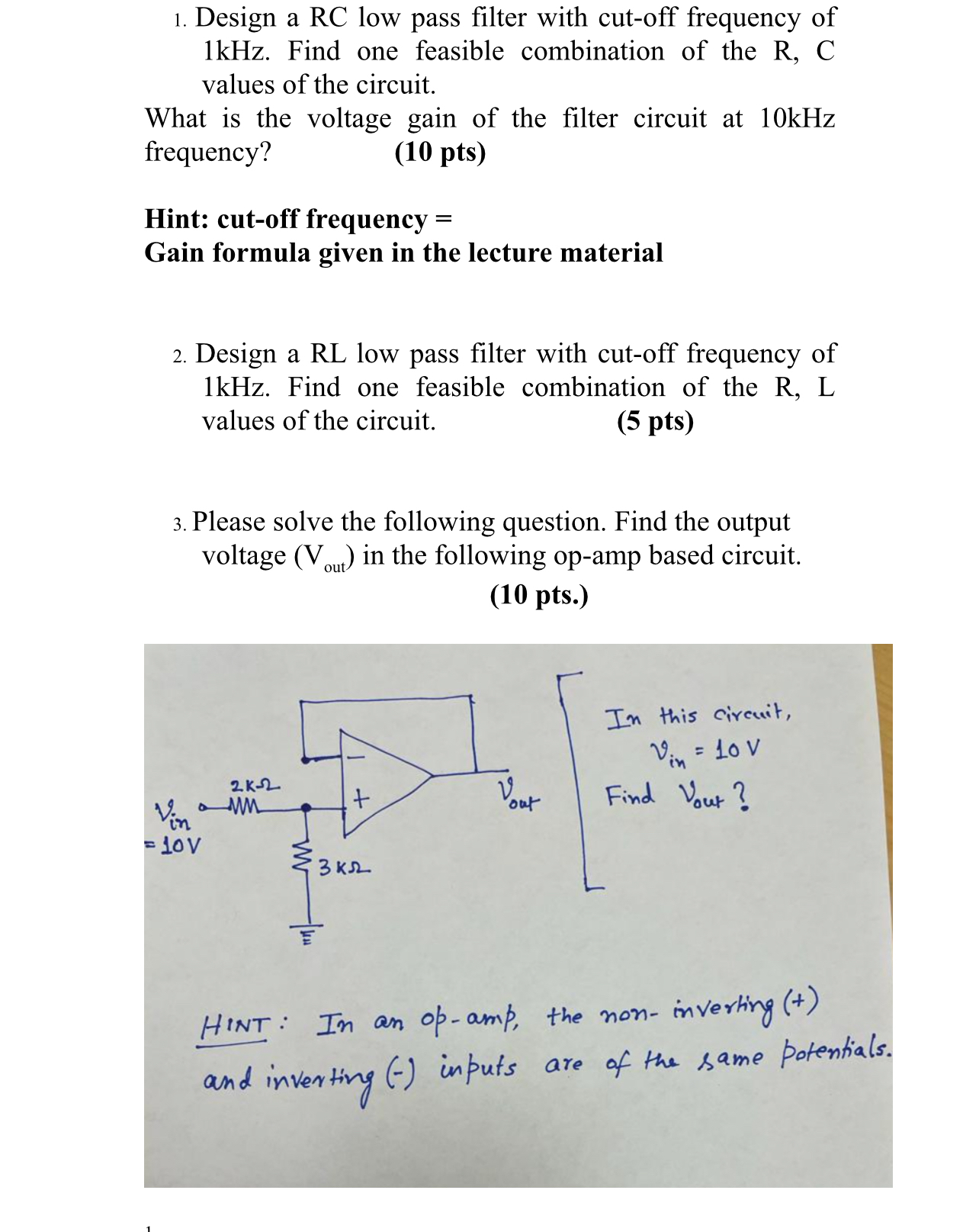 Solved Design a RC low pass filter with cut-off frequency of | Chegg.com
