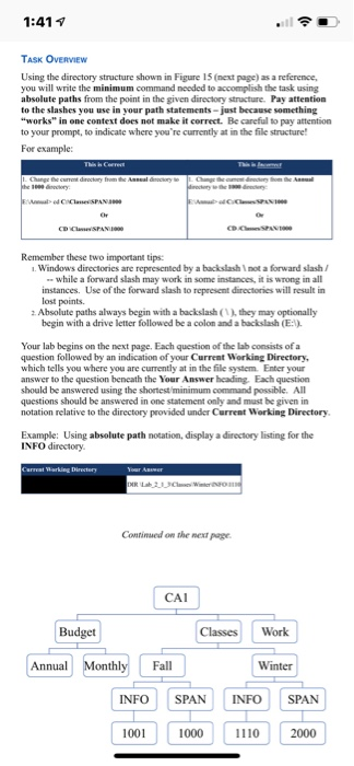 Solved 1:41 TASK OVERVIEW Using the directory structure | Chegg.com