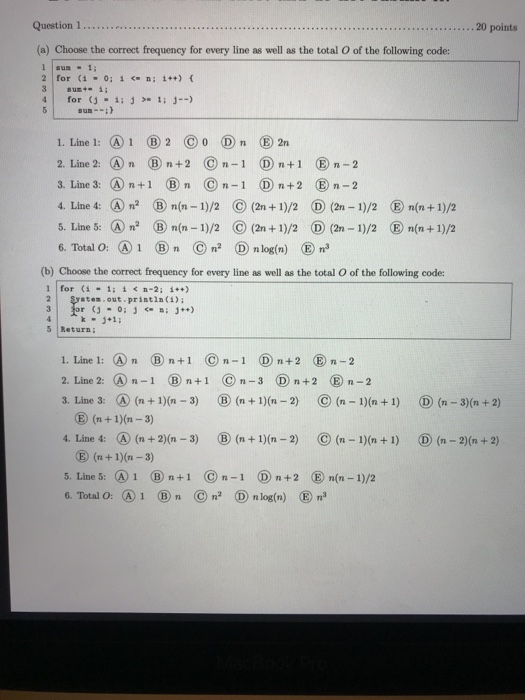 Solved Question 1. .20 points of the following code: (A) | Chegg.com