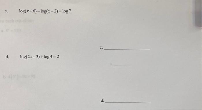 Solved 4. Solve the following for x: a. b. log, (x² +9x) = | Chegg.com