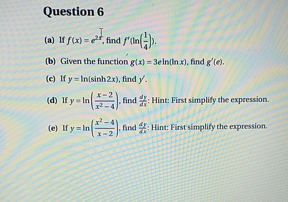 Solved Question 6 A If F X E2 Find F In A B Giv Chegg Com
