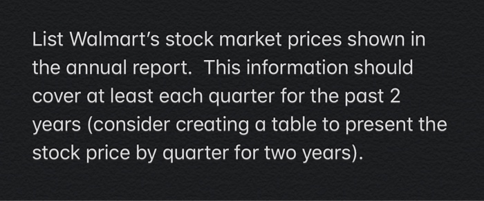 Solved List Walmart's Stock Market Prices Shown In The | Chegg.com