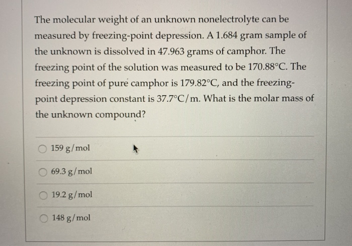 solved-the-molecular-weight-of-an-unknown-nonelectrolyte-can-chegg