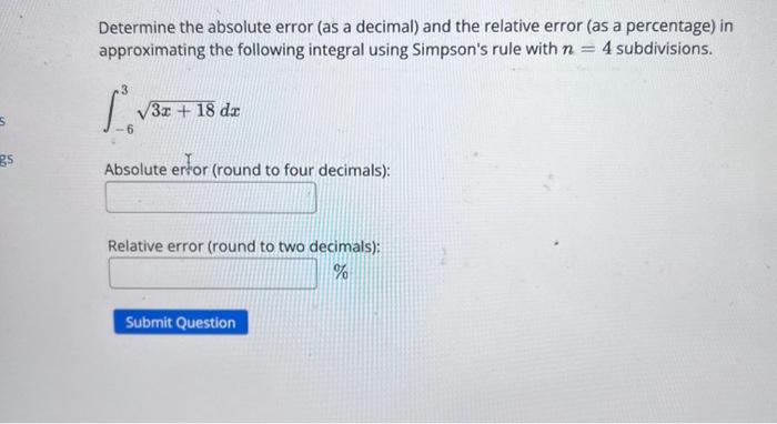 Solved Determine the absolute error (as a decimal) and the | Chegg.com