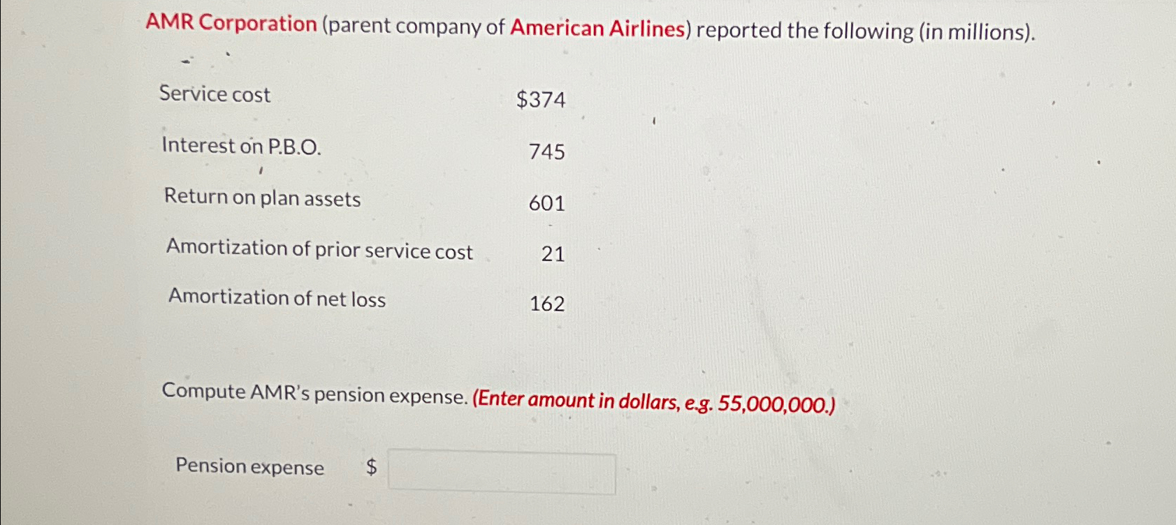 Solved AMR Corporation (parent company of American Airlines) | Chegg.com