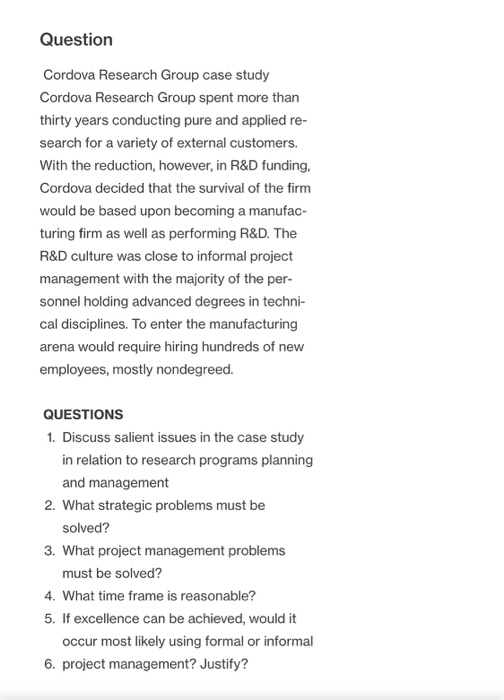 cordova research group case study answers pdf
