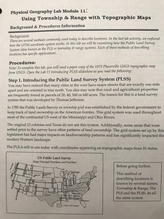 Solved Physical Geography Lab Module 11 Using Township &